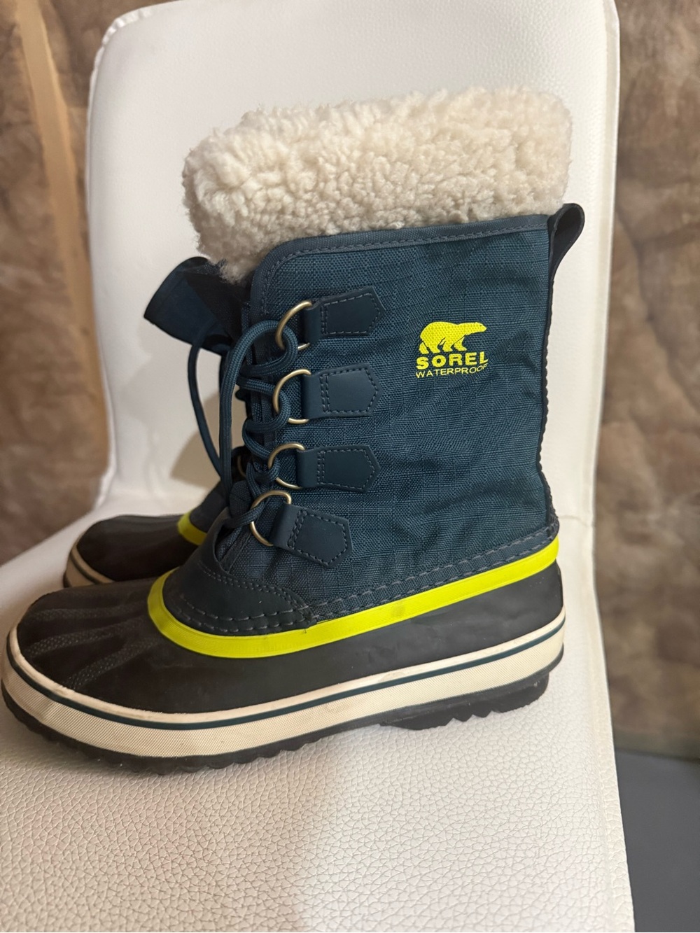 Sorel Navy and Bright Yellow Waterproof Winter Boots